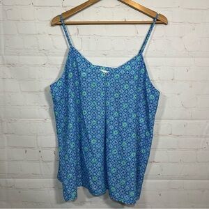 Cynthia Rowley Tank Top Shirt Blouse Womens XL Blue Geometric Polyester Career